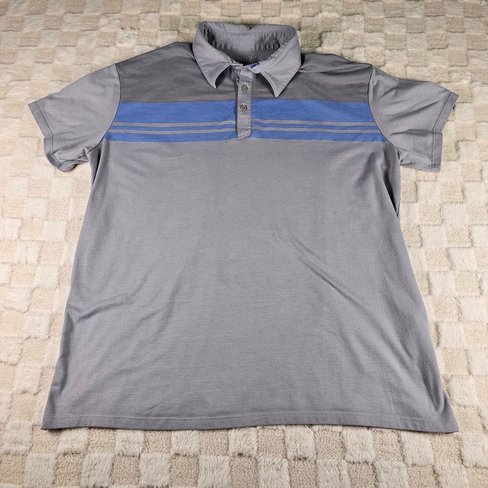 Mountain Hardwear Mens XL Gray Blue Striped Short Sleeve Performance Polo Shirt